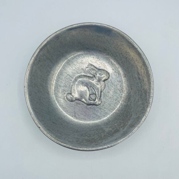 Vintage Pewter Bowl w/ Bunny Rabbit Mariposa Silver 1990 Mexico - Picture 1 of 6